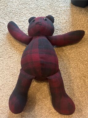 Plaid Plush Teddy Bear in Red and Black hand made stuffed